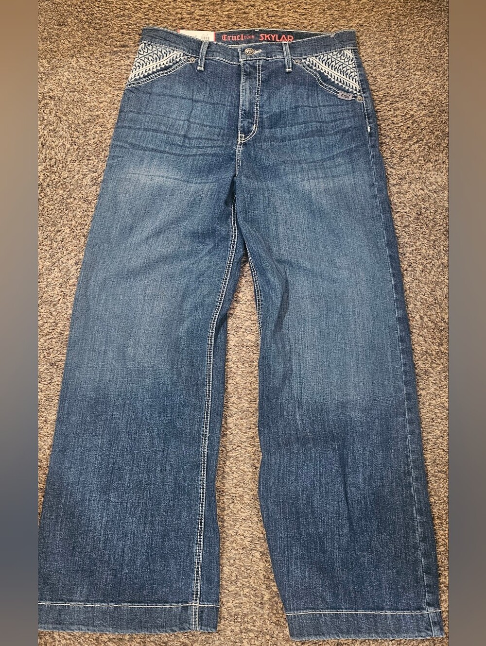 NWT CRUEL DENIM SKYLAR Sky-High Rise Wide Leg Embroidered Jeans 32/13